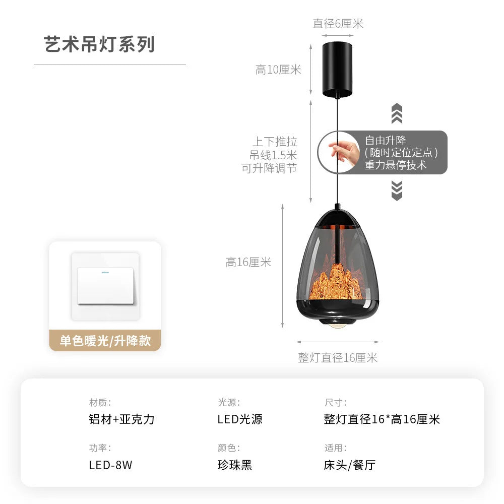 Light Luxury Bedroom Bedside Hand-operated Lift Pendant Light Modern Creative Designer's Aluminum Stainless Steel Chandelier