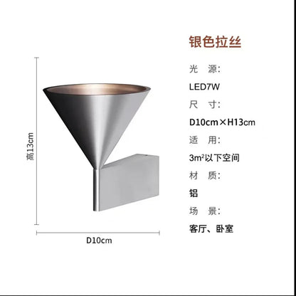 Italian High-End Designer Modern Aluminum Bedroom Bedside Wall Lamp Cone Geometric Design LED Light Source for Hotel Corridor