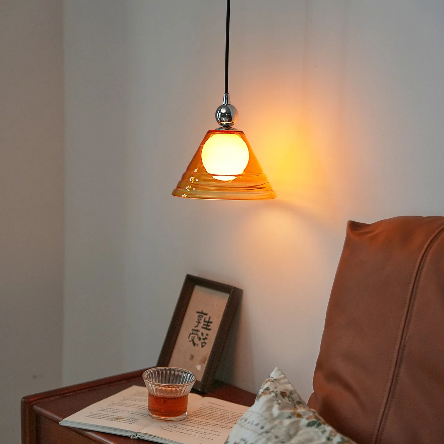 Sunset Glow Silver Iron Glass LED Pendant Light Creative Bauhaus Hanging Bedroom Entrance Hallway Modern Atmosphere