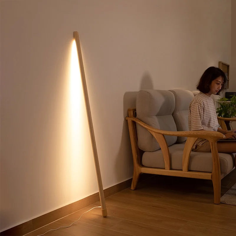 Solid Wood Floor Lamp Wall Light Nordic Bedroom Living Room Modern Design LED Linear Light Remote Control High CRI 95