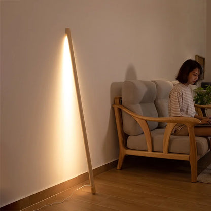Solid Wood Floor Lamp Wall Light Nordic Bedroom Living Room Modern Design LED Linear Light Remote Control High CRI 95