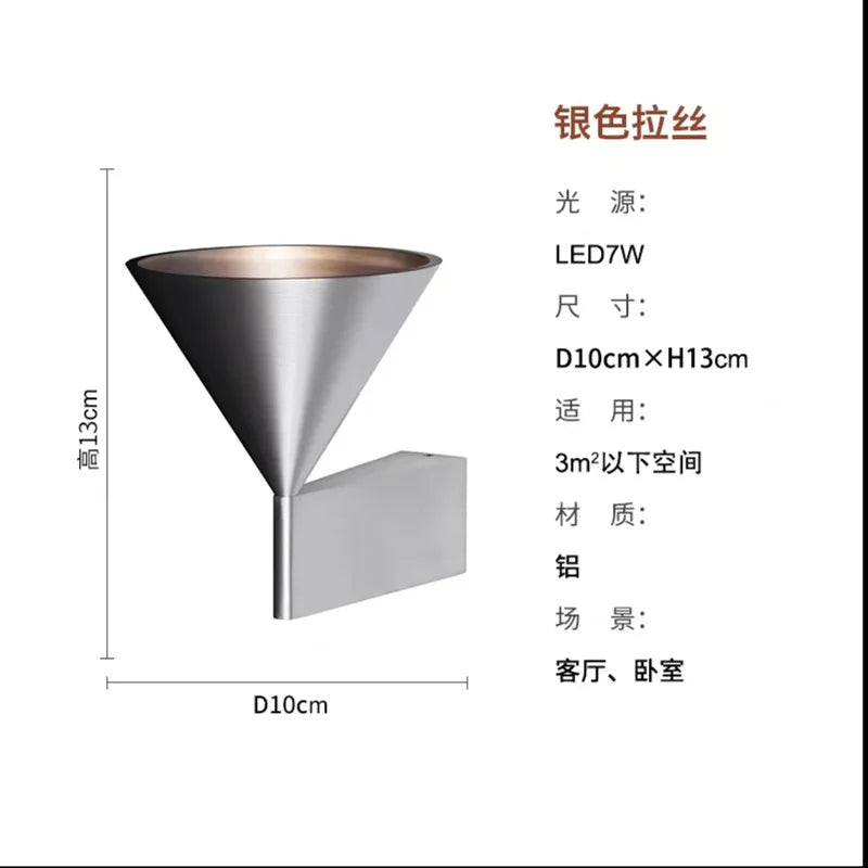 Italian High-End Designer Modern Aluminum Bedroom Bedside Wall Lamp Cone Geometric Design LED Light Source for Hotel Corridor