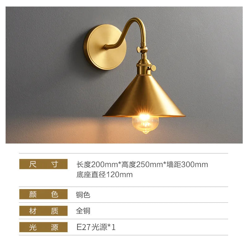 American Light Luxury Brass LED Wall Lamp Modern Design Bedside and Bathroom Use 220V