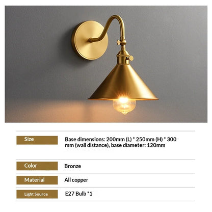 American Light Luxury Brass LED Wall Lamp Modern Design Bedside and Bathroom Use 220V