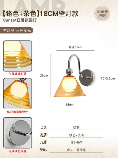 Sunset Glow Silver Iron Glass LED Pendant Light Creative Bauhaus Hanging Bedroom Entrance Hallway Modern Atmosphere