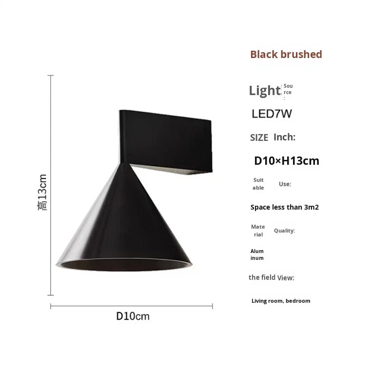 Italian High-End Designer Modern Aluminum Bedroom Bedside Wall Lamp Cone Geometric Design LED Light Source for Hotel Corridor