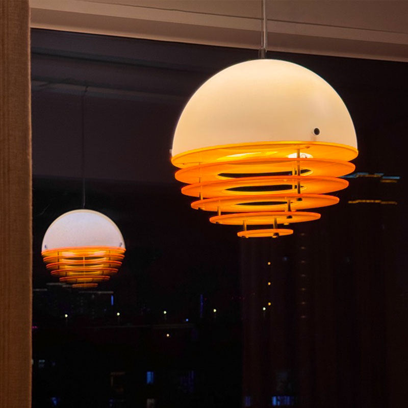 Vintage cream-colored sunset orange restaurant chandelier, Bauhaus bar island, Memphis designer bar light