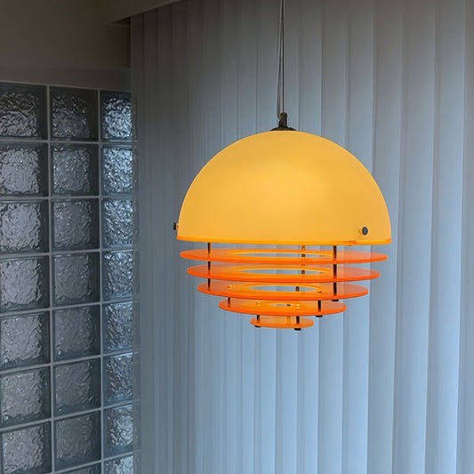 Vintage cream-colored sunset orange restaurant chandelier, Bauhaus bar island, Memphis designer bar light