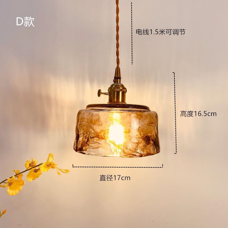 北欧复古日式黄铜玻璃吊灯民宿吧台餐厅卧室床头灯创意个性小吊灯
