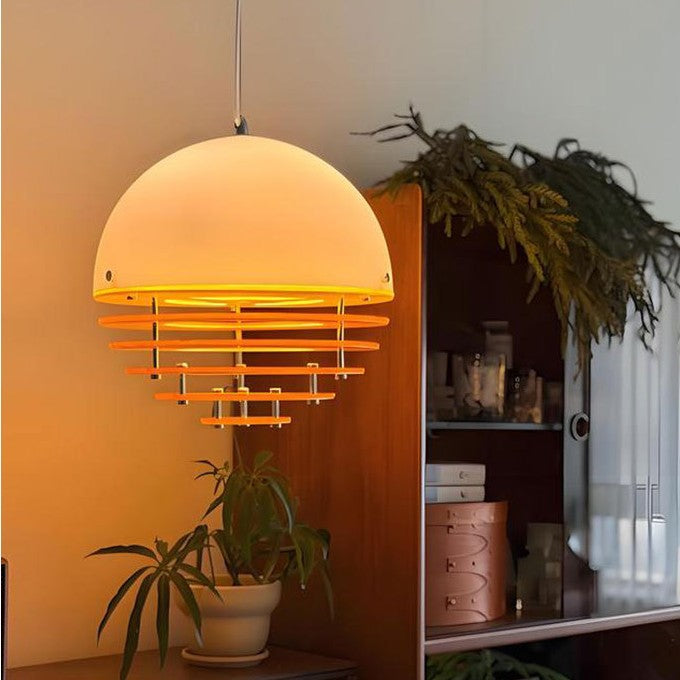 Vintage cream-colored sunset orange restaurant chandelier, Bauhaus bar island, Memphis designer bar light