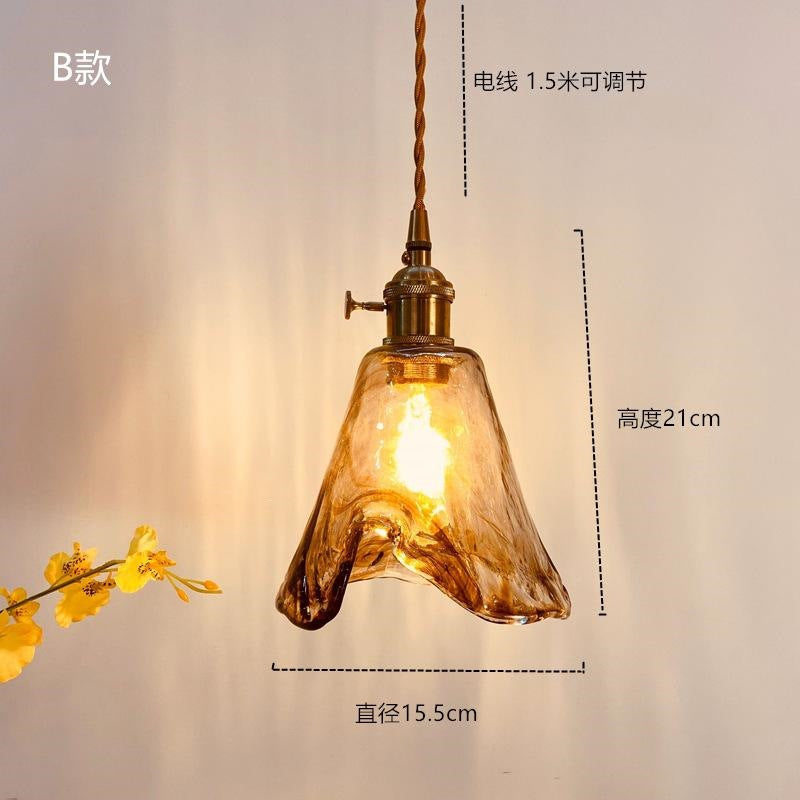 北欧复古日式黄铜玻璃吊灯民宿吧台餐厅卧室床头灯创意个性小吊灯